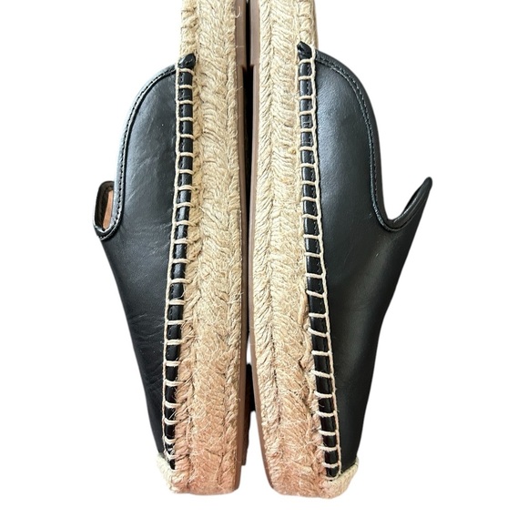 J. Crew Leather Espadrille Mules Women Size 6 Black Beige Slip Ons - Picture 3 of 3